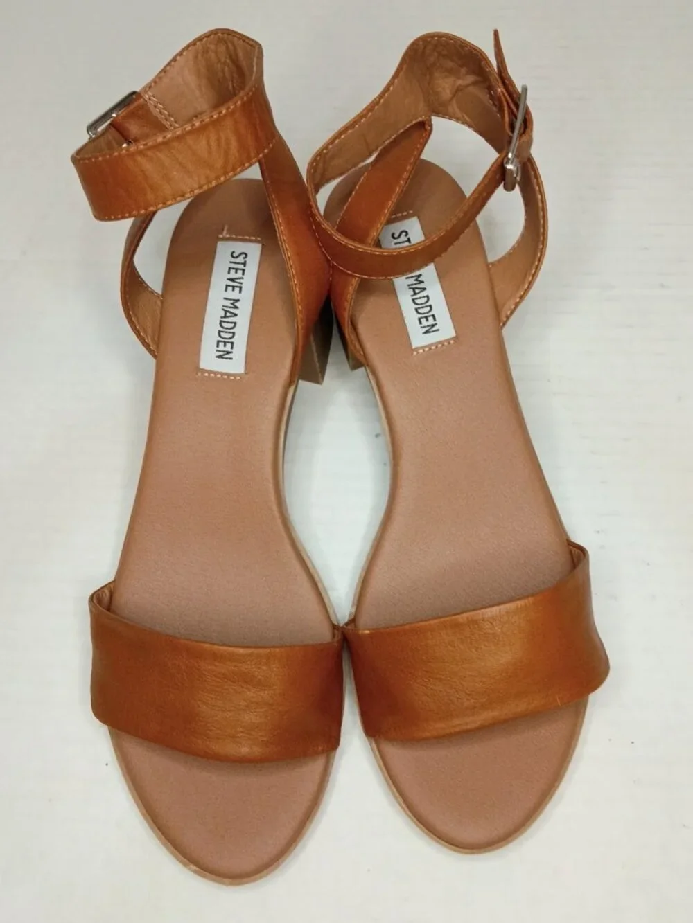 Steve Madden Kemmy Cognac Leather Ankle Strap Block Heel Sandals Size 8M